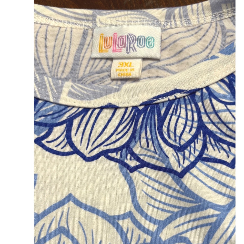 LuLaRoe Womens Dress Carly 3XL Blue White Floral Garden Bouquet High Low 3X - Picture 3 of 4